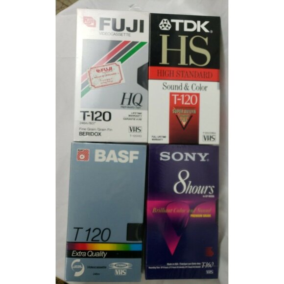 VHS Blank Tape Lot 5 Sony T160 8hr Fuji TDK BASF 6hr T120 Maxell Silver Sealed - Picture 2 of 11